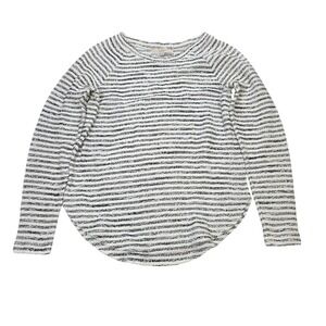 LOFT Striped Raglan Sweatshirt Women's Size M White Black Long Sleeve Curved Hem